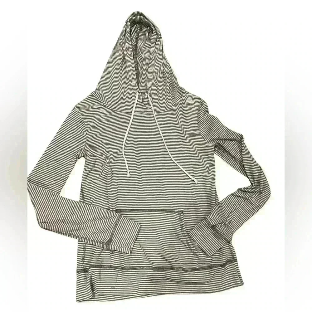 Chance or Fate Women’s Size Medium with Hood and strings striped gray and white